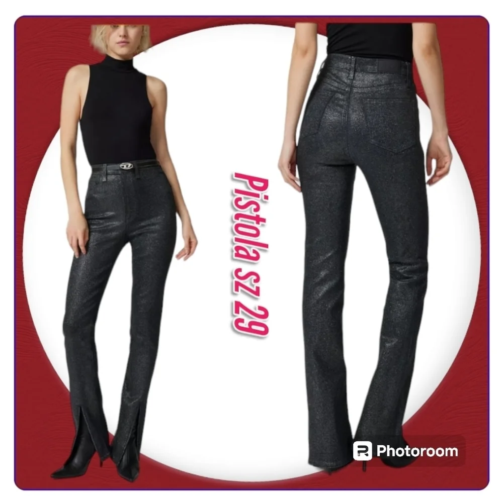 Pistola Colleen High Rise Stargaze Black Glitter Slit Bootcut Jeans 29 NWT
